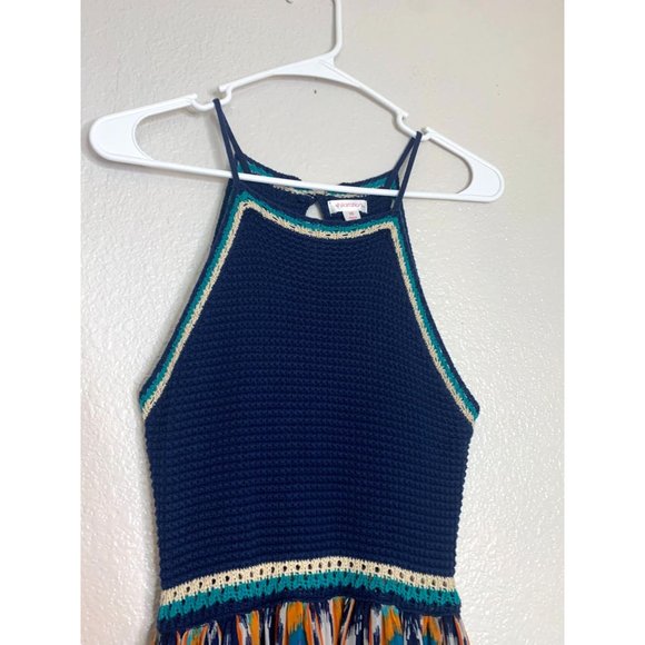 Xhilaration Womens Size XS Crocheted knit Top Print Bottom Maxi Dress Tank Multi - Picture 2 of 6